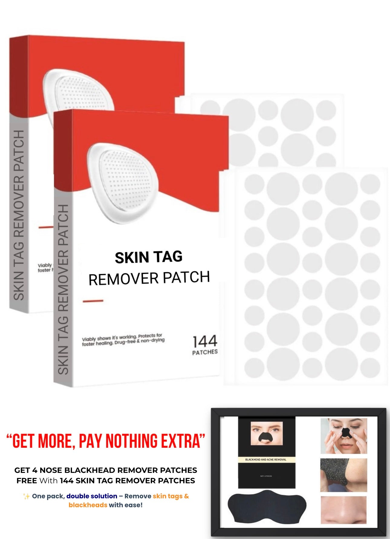 ClearSkin+™ 144 Skin Tag Patches + 4 FREE Nose Strips